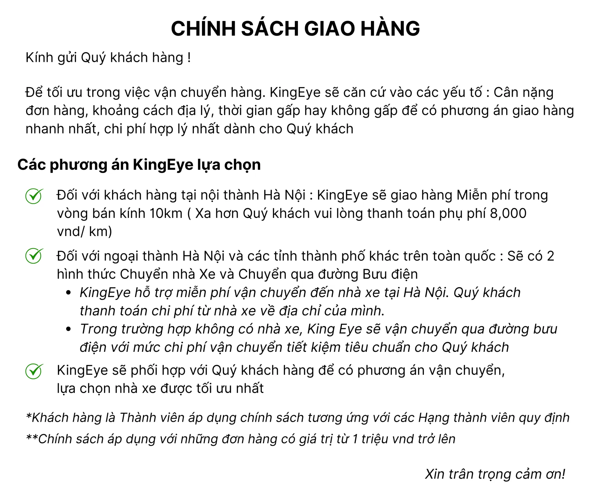 CHÍNH SÁCH GIAO HÀNG