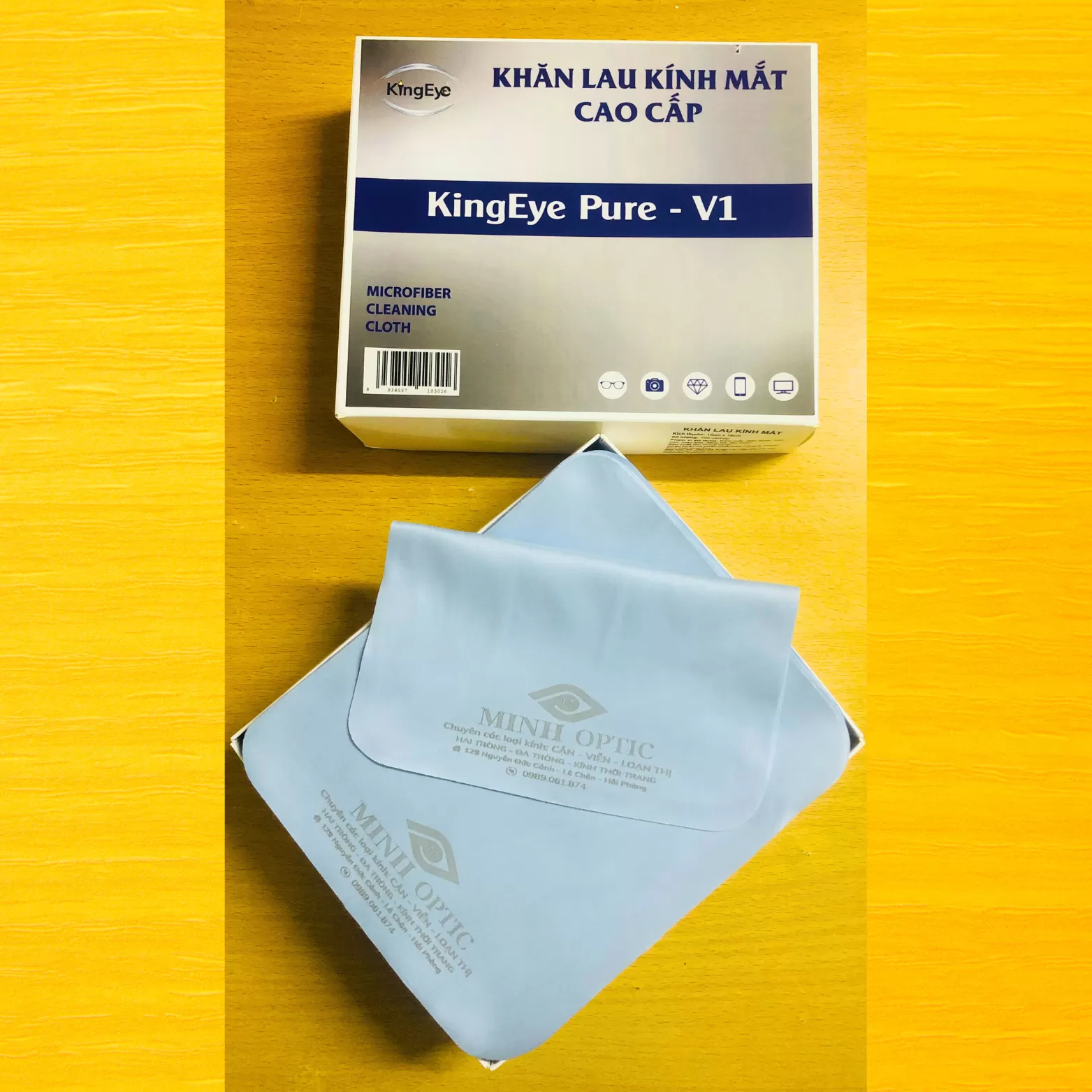 In Khăn KingEye Pure Xanh Ghi